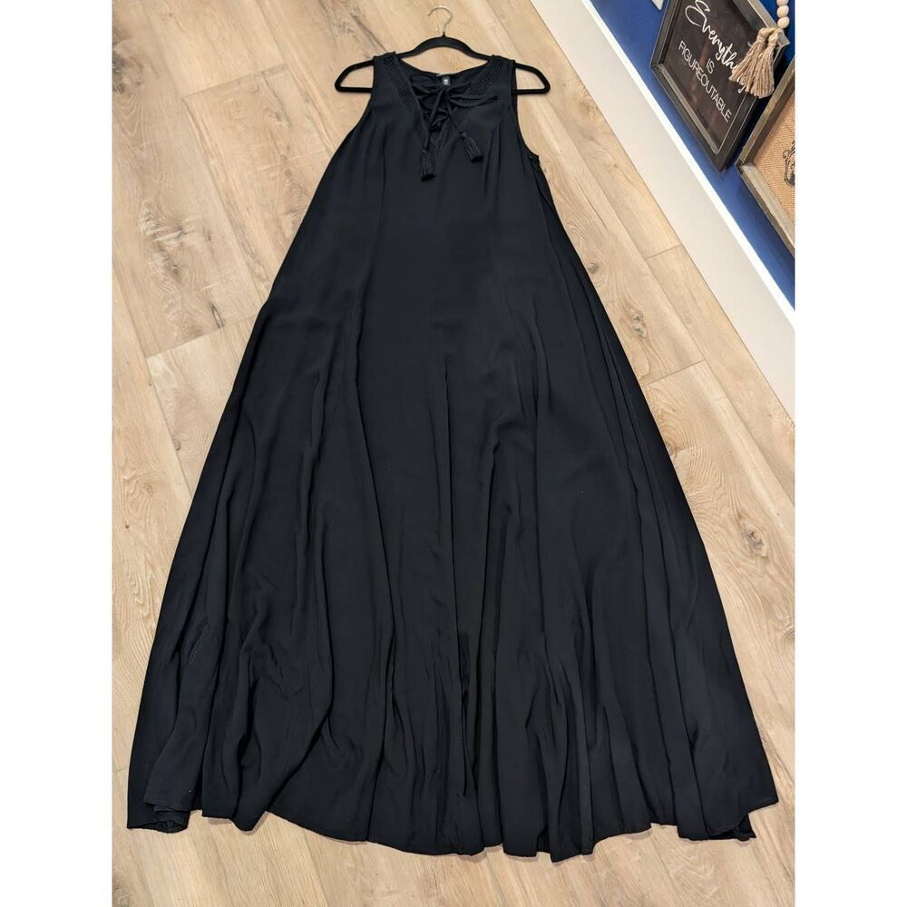 Torrid Black Lace Up Challis Trapeze Maxi Dress 00 Large Boho Gypsy Festival - Picture 4 of 16